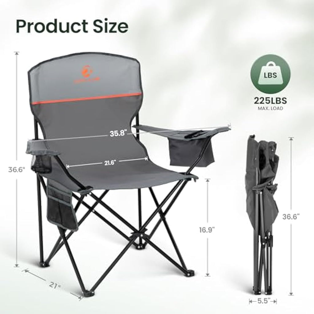 ALPHA CAMP Set of 2 Folding Camping Chairs with Cooler Bag - Grey