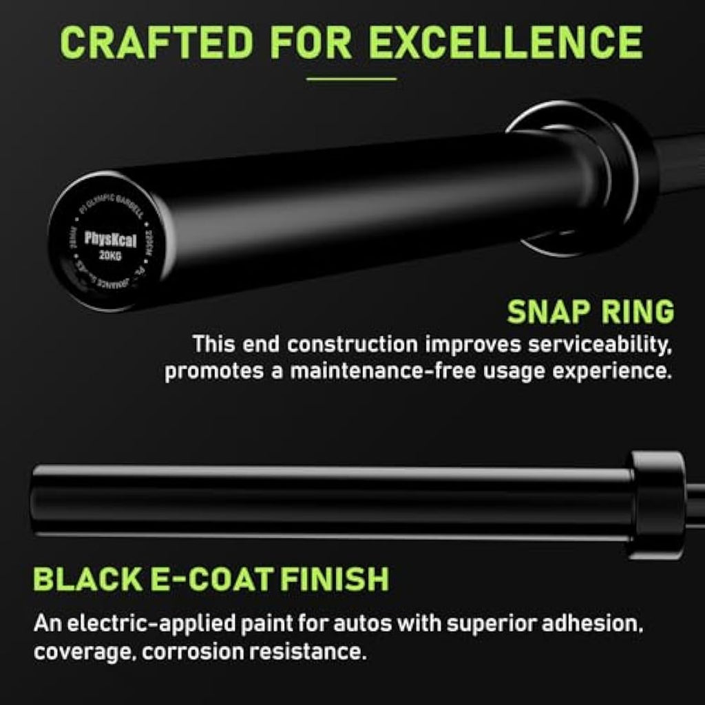 PhysKcal Olympic Barbell – 15kg/20kg Steel Multipurpose Weightlifting Bar