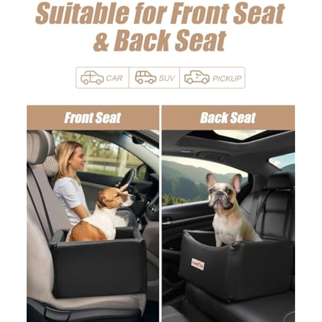 PAWBOSE Dog Car Seat | Waterproof Leather Booster Bed for Dogs up to 35lbs