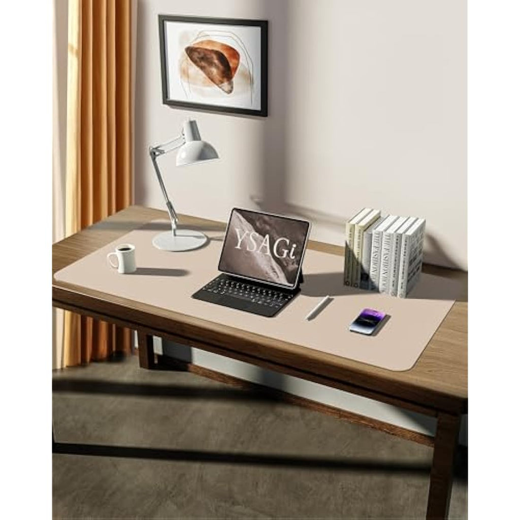 YSAGi PU Leather Desk Mat | Large Non-Slip Mouse Pad & Protector, Beige