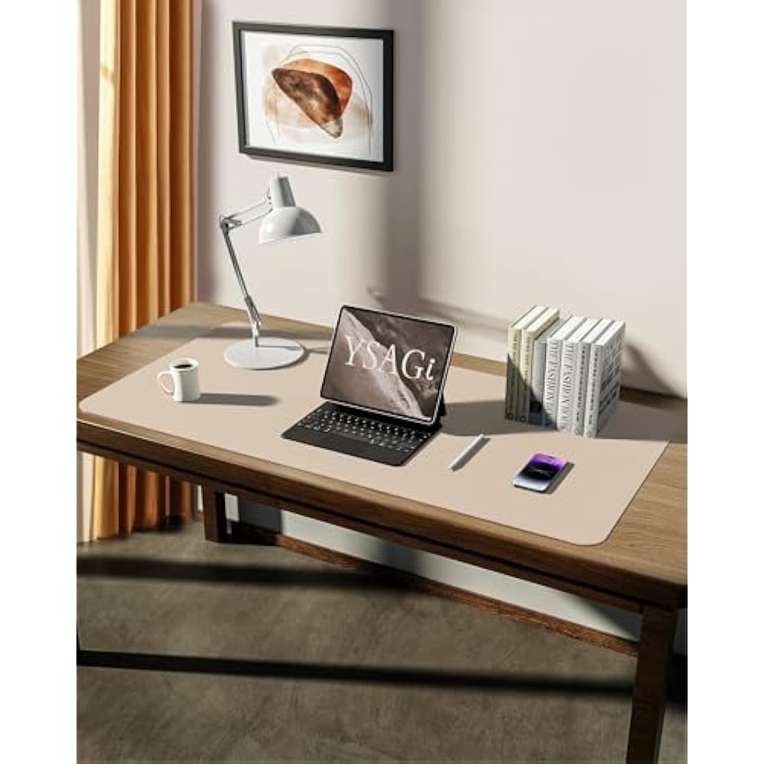 YSAGi PU Leather Desk Mat | Large Non-Slip Mouse Pad & Protector, Beige