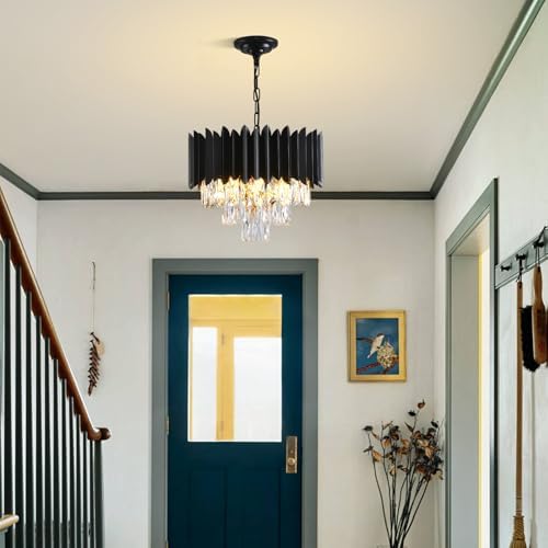 Modern K9 Crystal Chandelier – 3-Tier Black Round Light