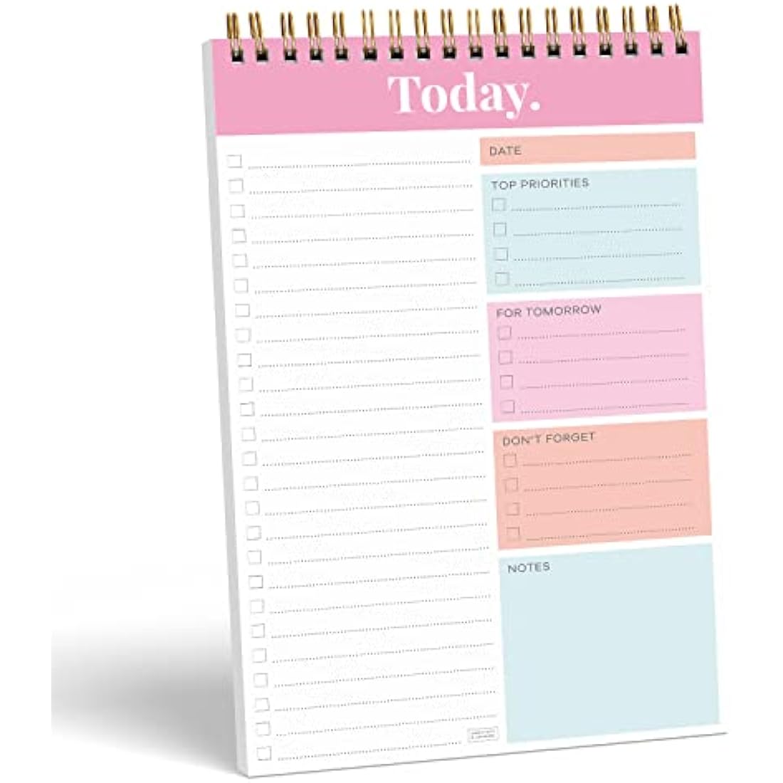 S&O Undated Daily Planner Notepad | 52-Page Coiled To-Do List - Pink