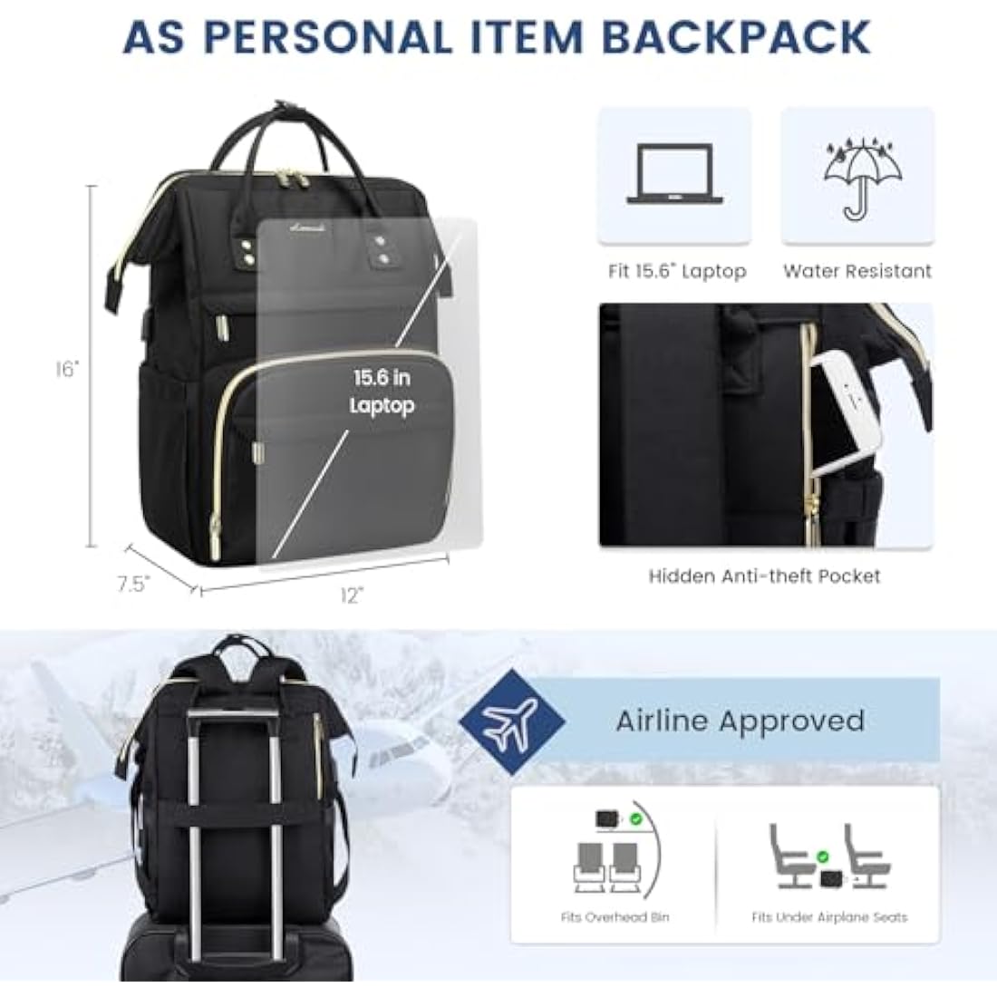 LOVEVOOK Laptop Backpack 15.6 Inch - Waterproof Travel Bag with USB Port