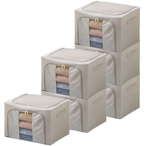 66L Clothes Storage Boxes with Steel Frame - 6 Pack