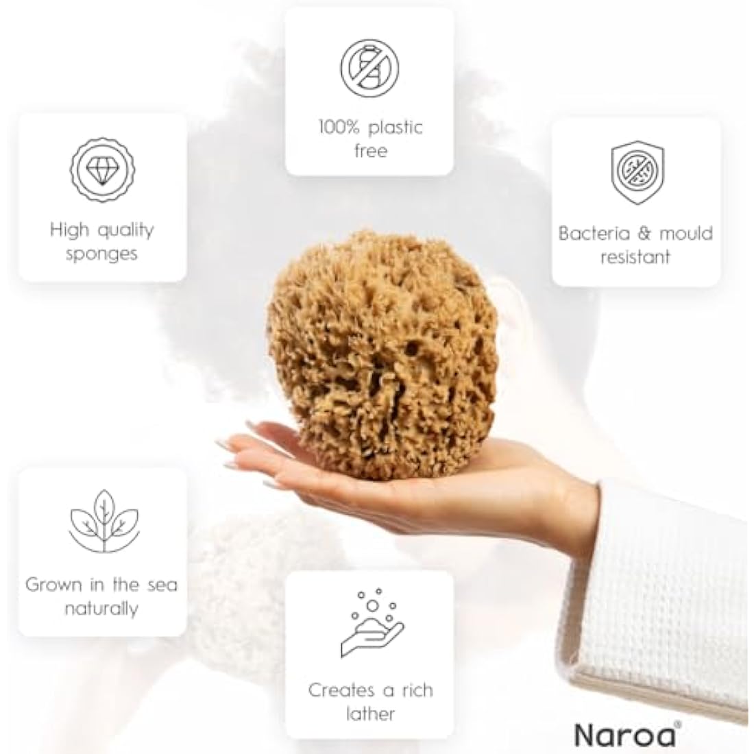 NAROA Natural Honeycomb Sea Sponge – Soft Exfoliating Body Scrubber (Small)