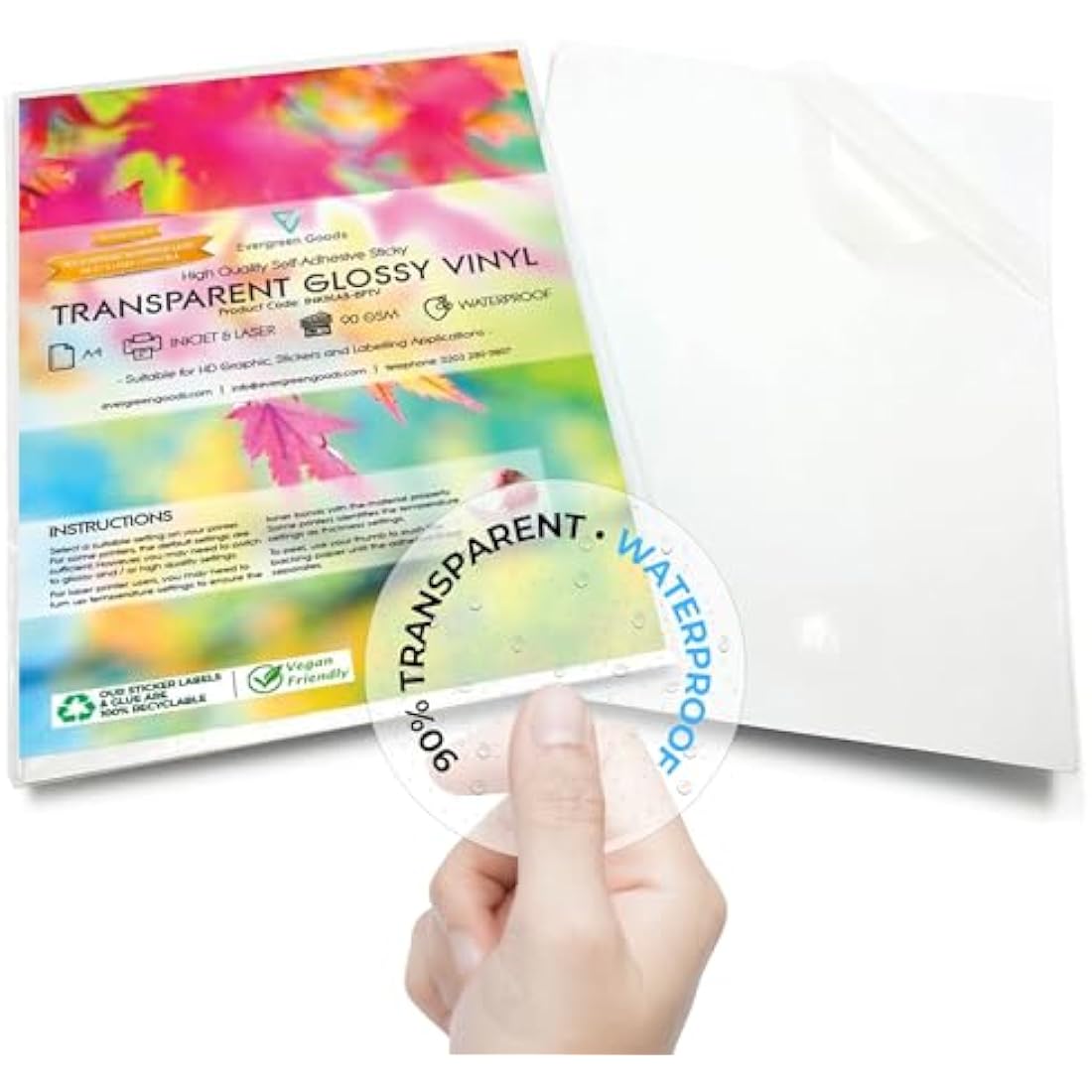 Evergreen Goods Glossy Translucent Sticker Vinyl - 50 Sheets Waterproof PVC