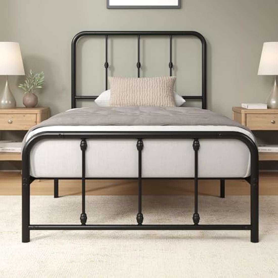 Zinus Florence Single Bed Frame – Black Vintage Metal with Storage