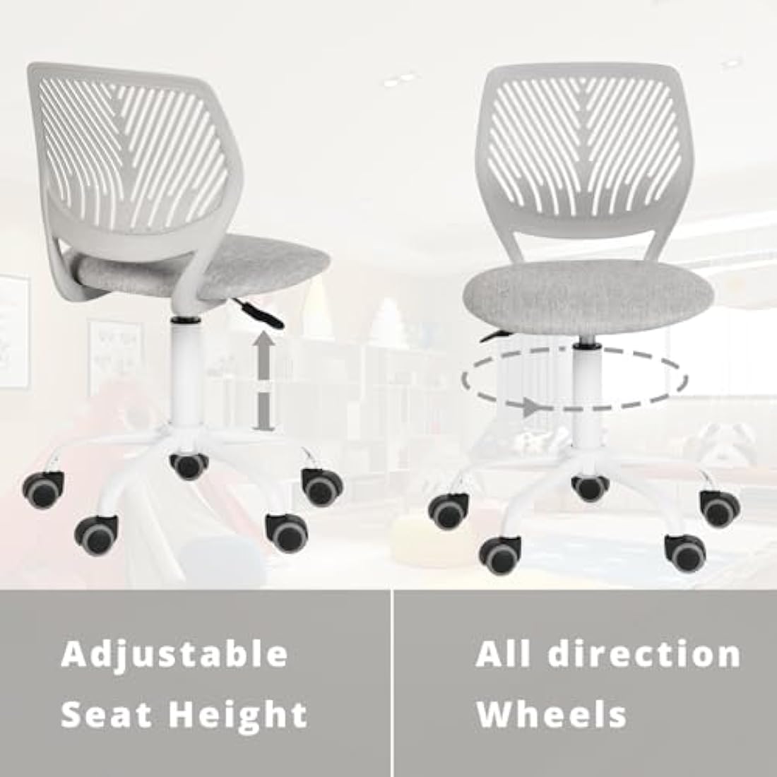 Swivel Task Chair – Adjustable Height Desk Chair, Light Grey