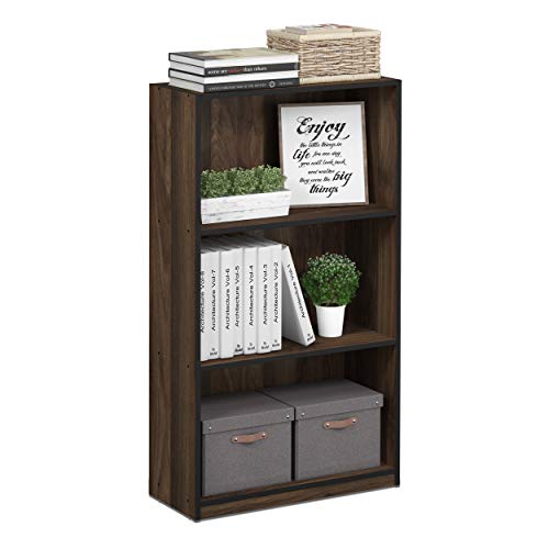 Furinno 3-Tier Wood Bookcase – Modern Storage Display Shelf, Walnut/Black