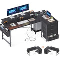 ODK L-Shaped Corner Desk with Drawers, Power Outlets & Monitor Stand