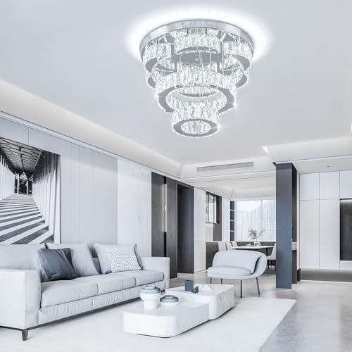 FRIXCHUR Modern Flower Crystal Chandelier | 15.7" LED Flush Mount Light