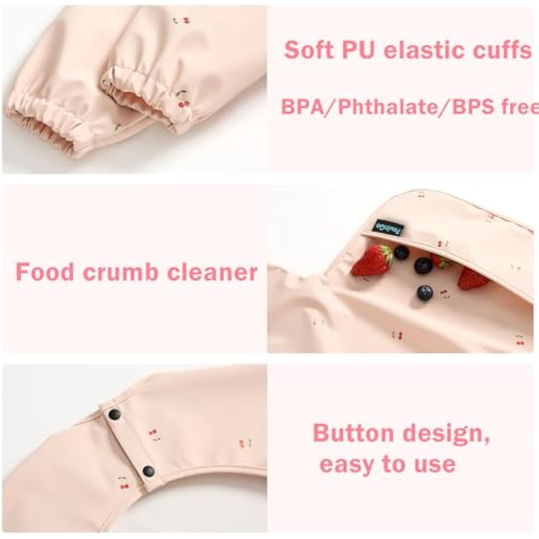 PewinGo Long Sleeve Weaning Bib – Waterproof PU Baby Coverall (Pink)