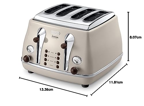 De'Longhi Icona Vintage 4-Slice Toaster – Beige & Mahogany CTOV4003BG