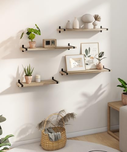 Gronda Rustic Floating Shelves – 60CM Paulownia Wood Wall Shelf, Set of 3