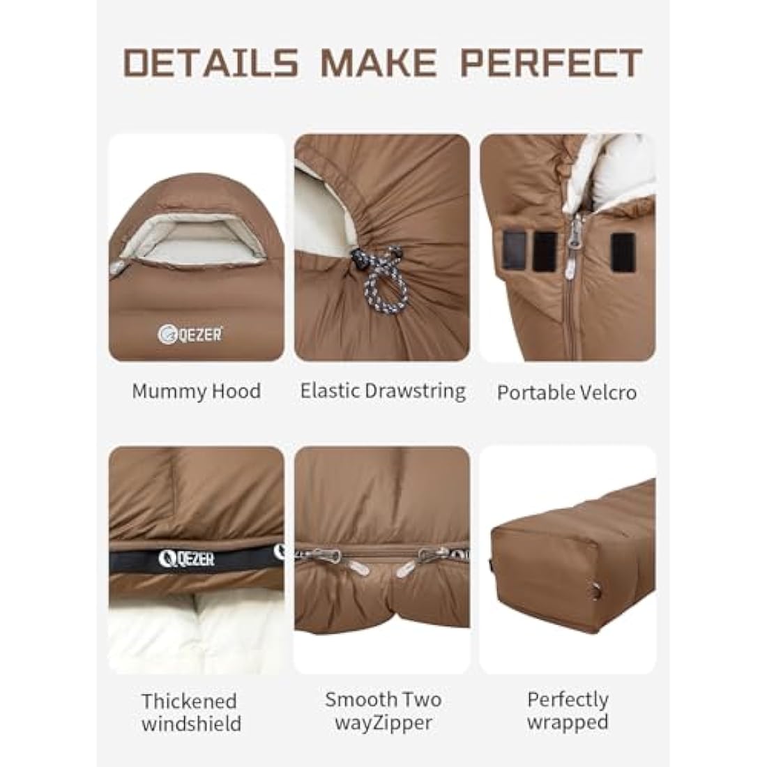 QEZER Winter Down Sleeping Bag | 660 FP Duck Down -20°C Cold Weather