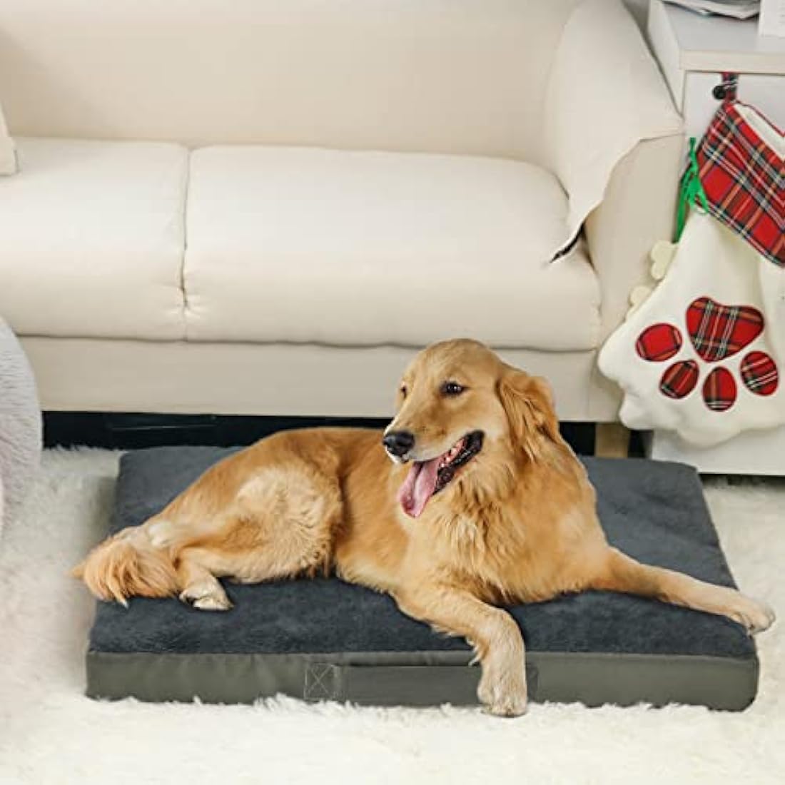 Nepfaivy Orthopedic Dog Bed – Waterproof Washable Plush Mattress, Dark Grey