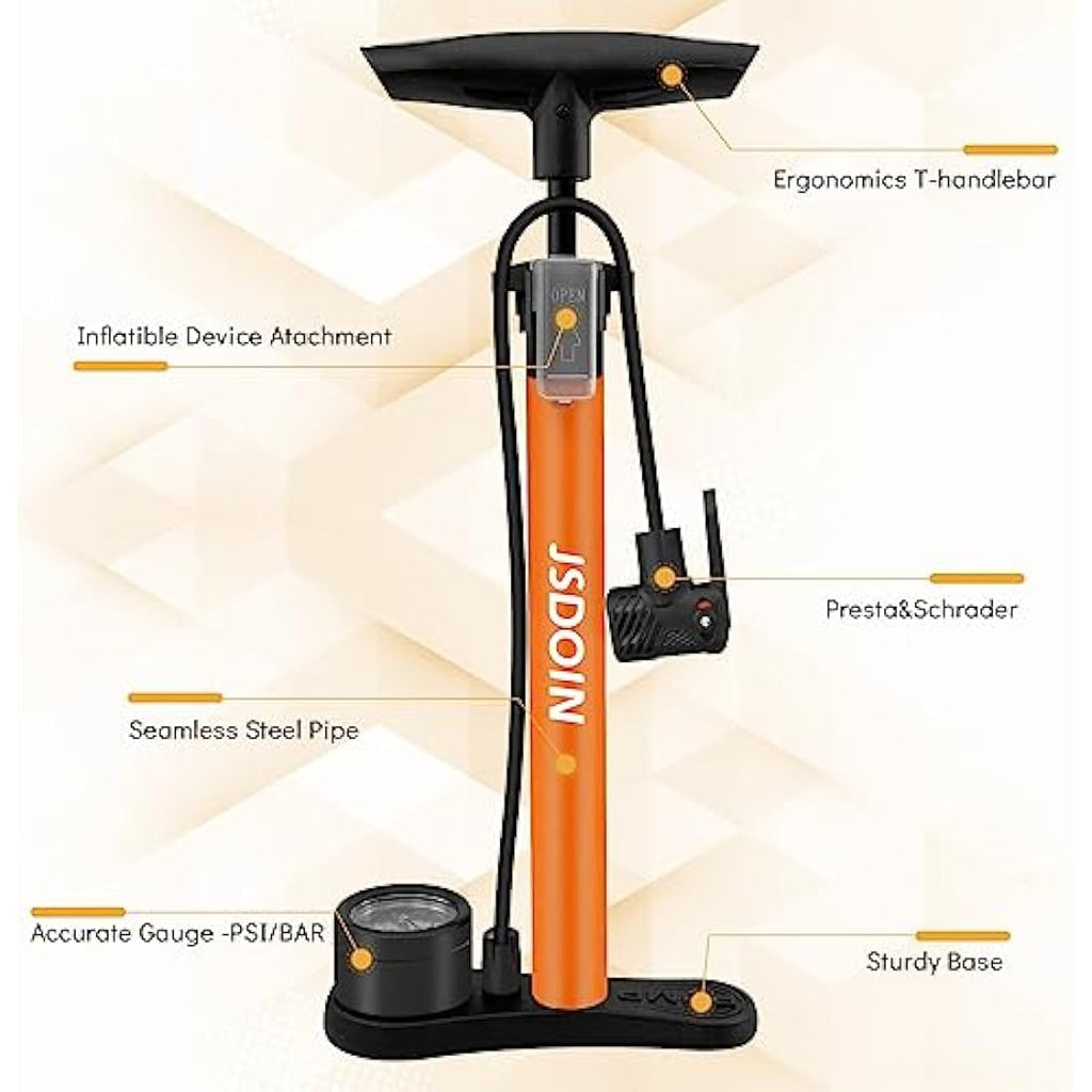 Bike Floor Pump – 160 PSI High Pressure Gauge for MTB