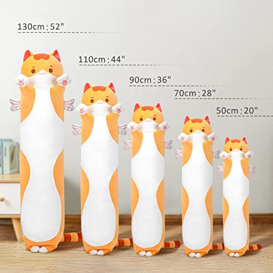 Mewaii 28in Long Cat Plush Body Pillow – Orange Kawaii Stuffed Animal