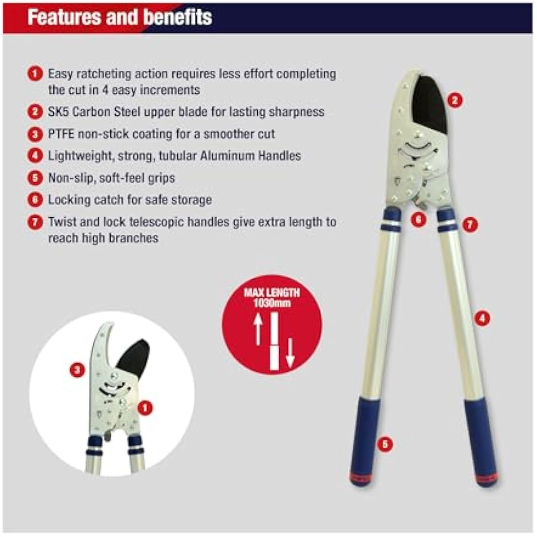 Spear & Jackson Heavy Duty Telescopic Ratchet Anvil Lopper – 8290RS
