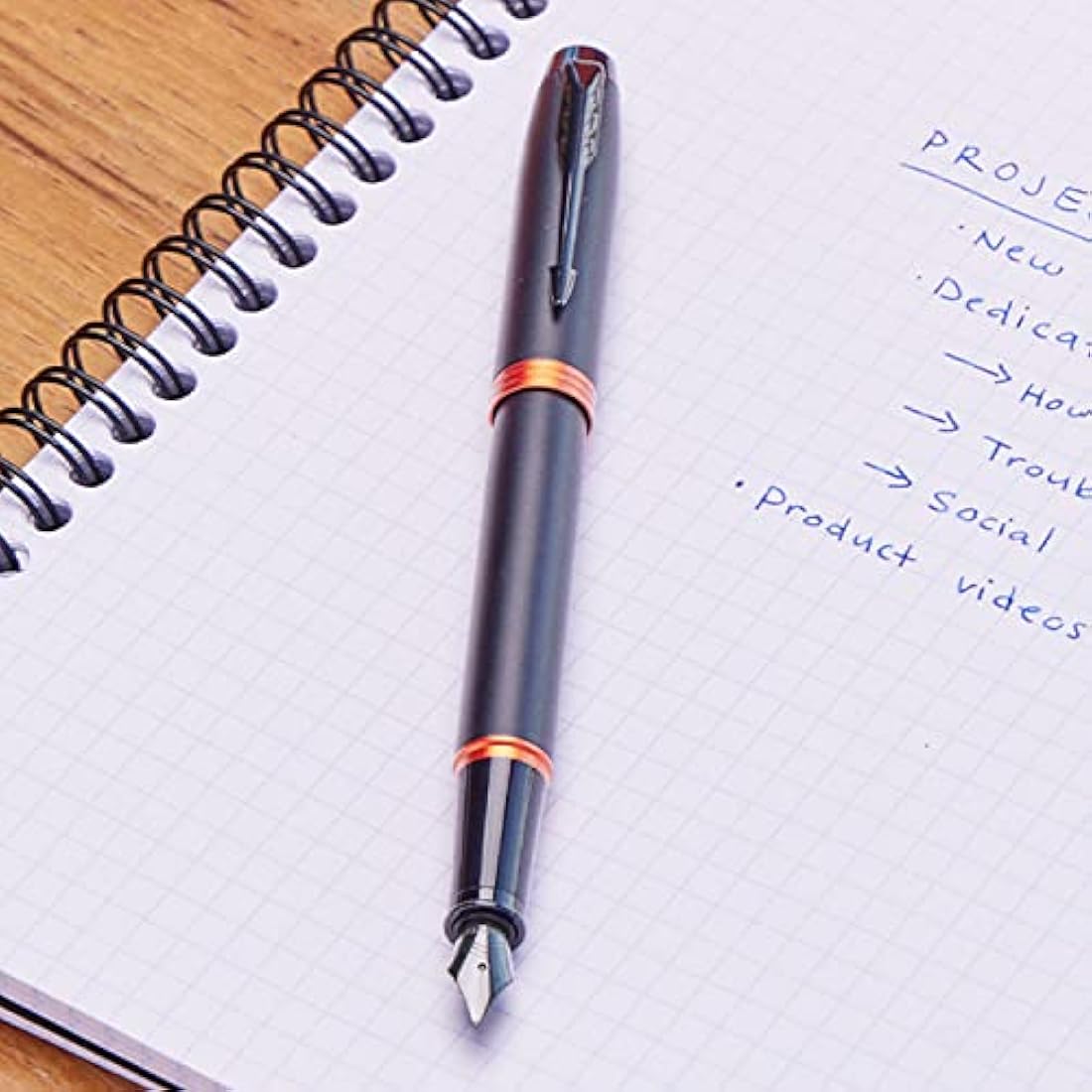 Parker IM Vibrant Rings Fountain Pen – Satin Black with Flame Orange