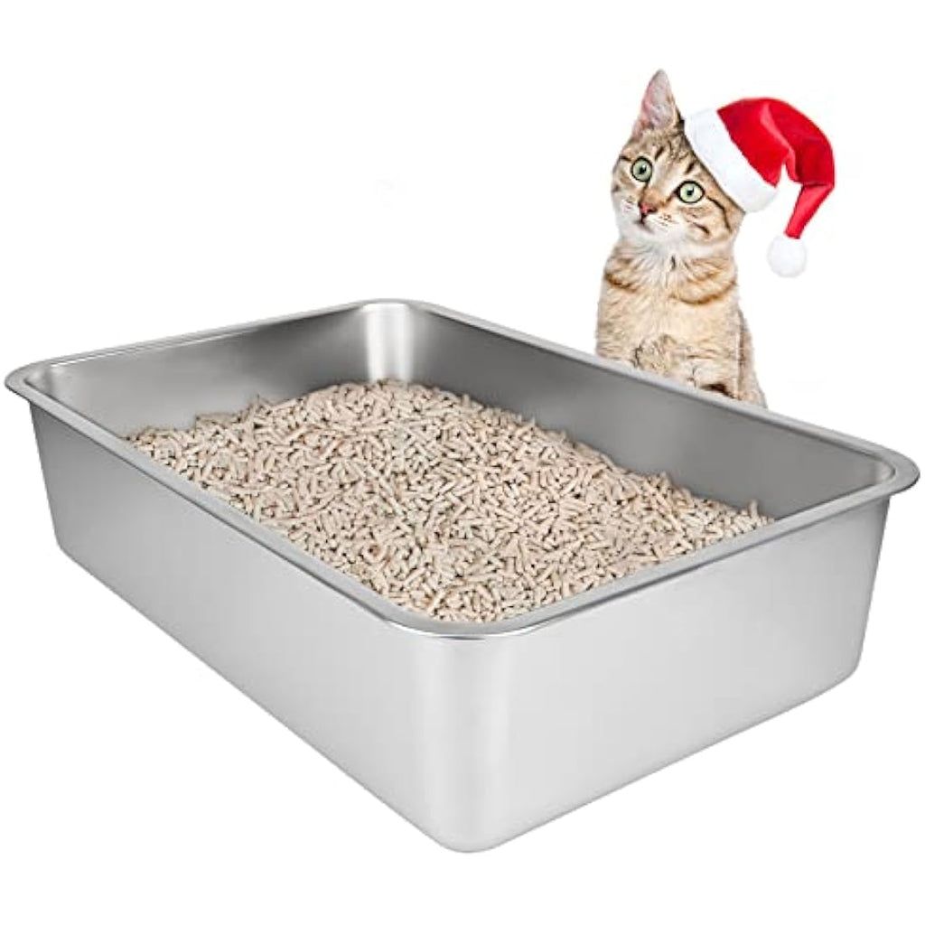 IKITCHEN Stainless Steel Cat Litter Box – Large Odor-Free Metal Pan