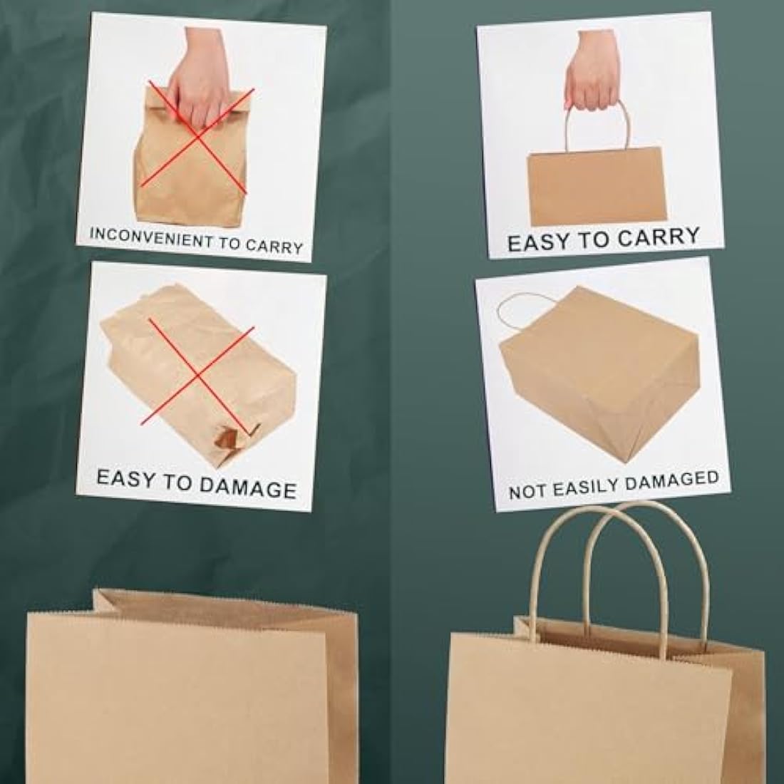 Switory Brown Kraft Paper Gift Bags with Handles | 50 Pack | 8x4.75x10.5"