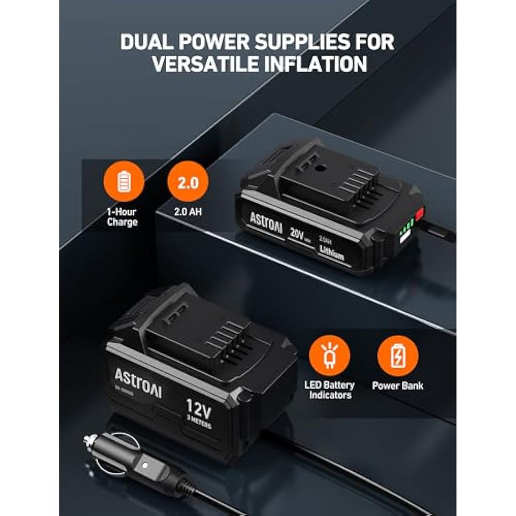 AstroAI Cordless Tyre Inflator | 160PSI Dual Power Portable Air Pump
