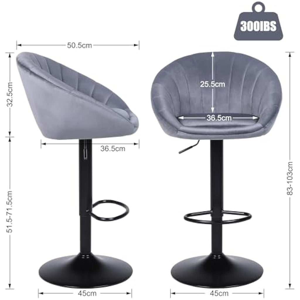 YERAIRR Grey Velvet Swivel Bar Stool | Adjustable Kitchen Stool