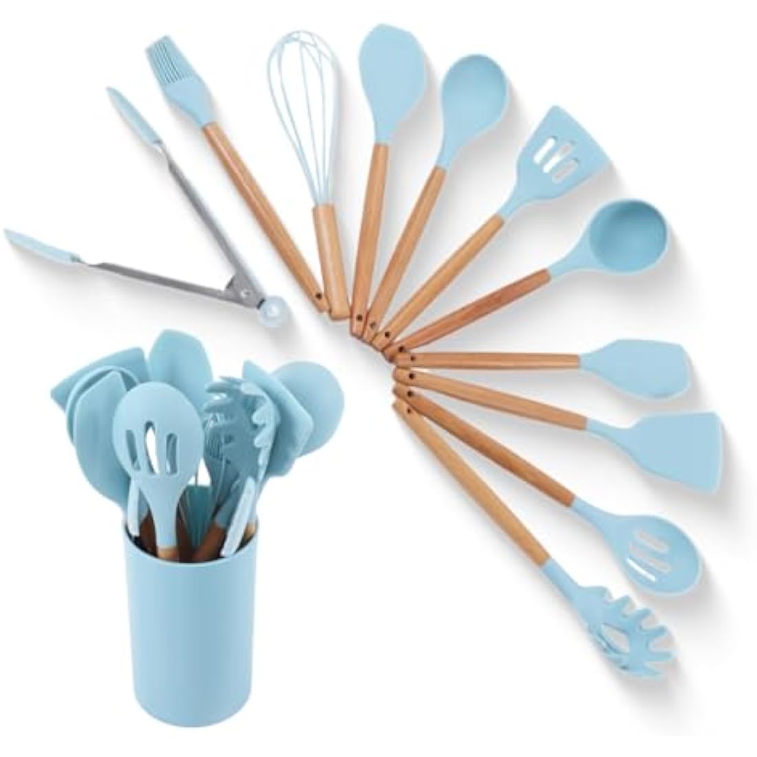 Jolof Store 12-Piece Silicone Kitchen Utensil Set with Beech Wood Handles