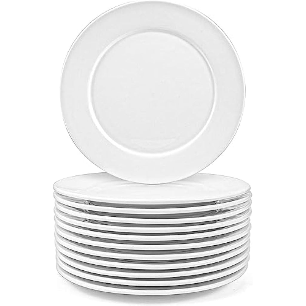12-Piece White Porcelain Side Plates | 8-Inch Dessert Dishes