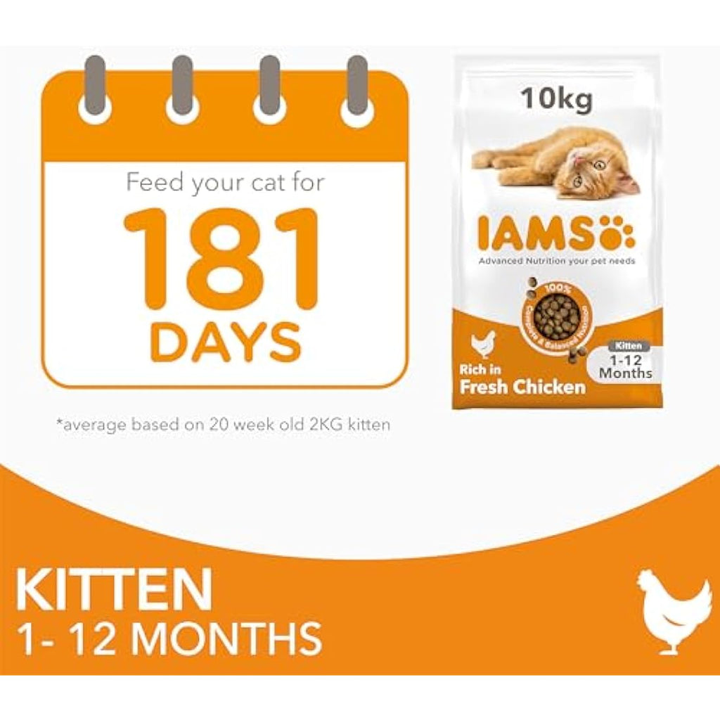 IAMS Kitten Dry Cat Food - Chicken Recipe for Healthy Growth, 10kg