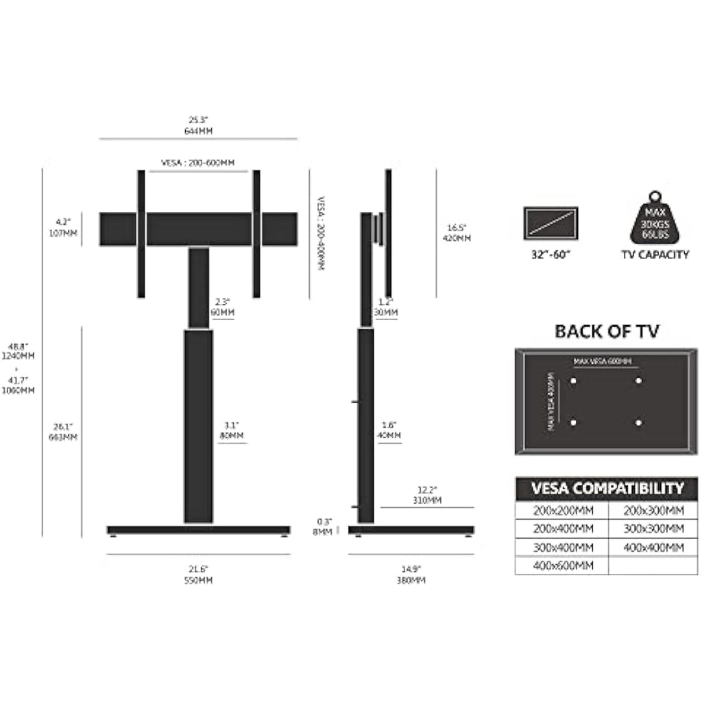FITUEYES White TV Floor Stand | Swivel Mount for 32-60 inch TVs