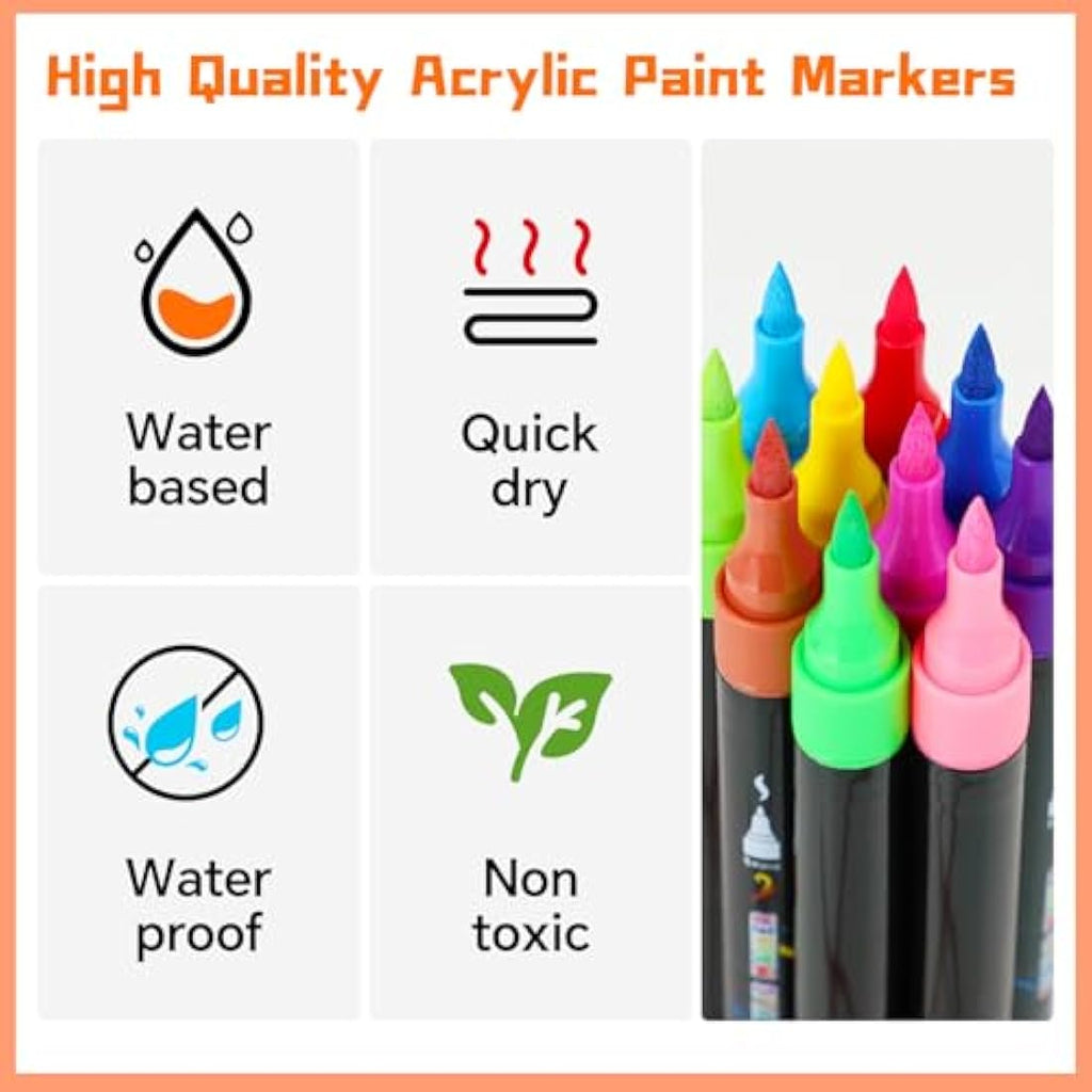 60 Colors Acrylic Paint Markers | Dual Tip Brush Pens