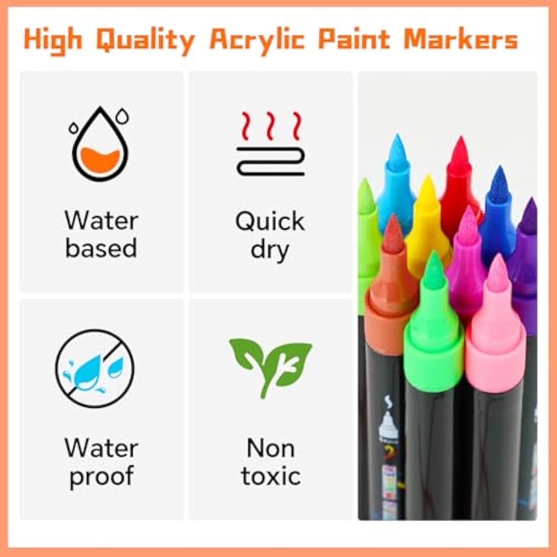 60 Colors Acrylic Paint Markers | Dual Tip Brush Pens