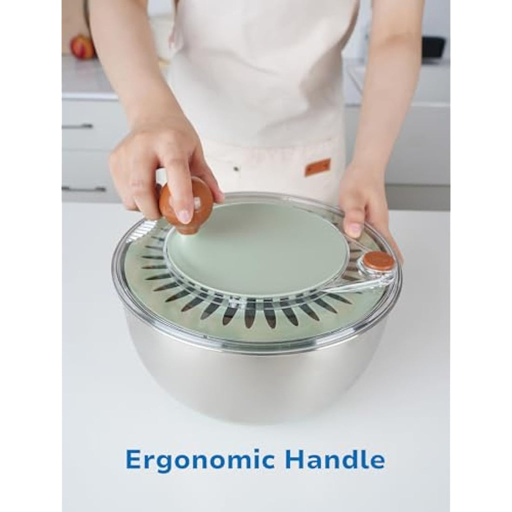 Lunememo Stainless Steel Salad Spinner – 5L Large Lettuce Dryer Bowl