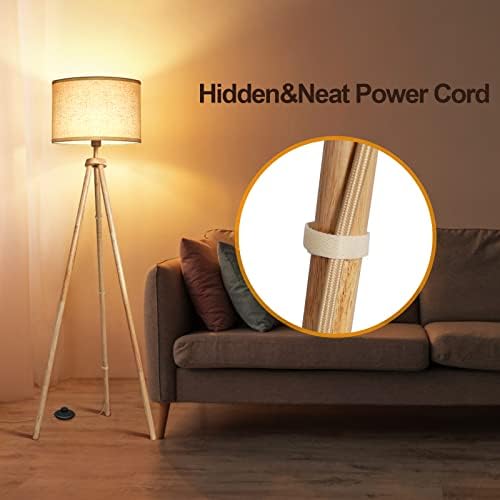 OUTON Tripod Floor Lamp – Dimmable LED Wood Standing Light with Remote