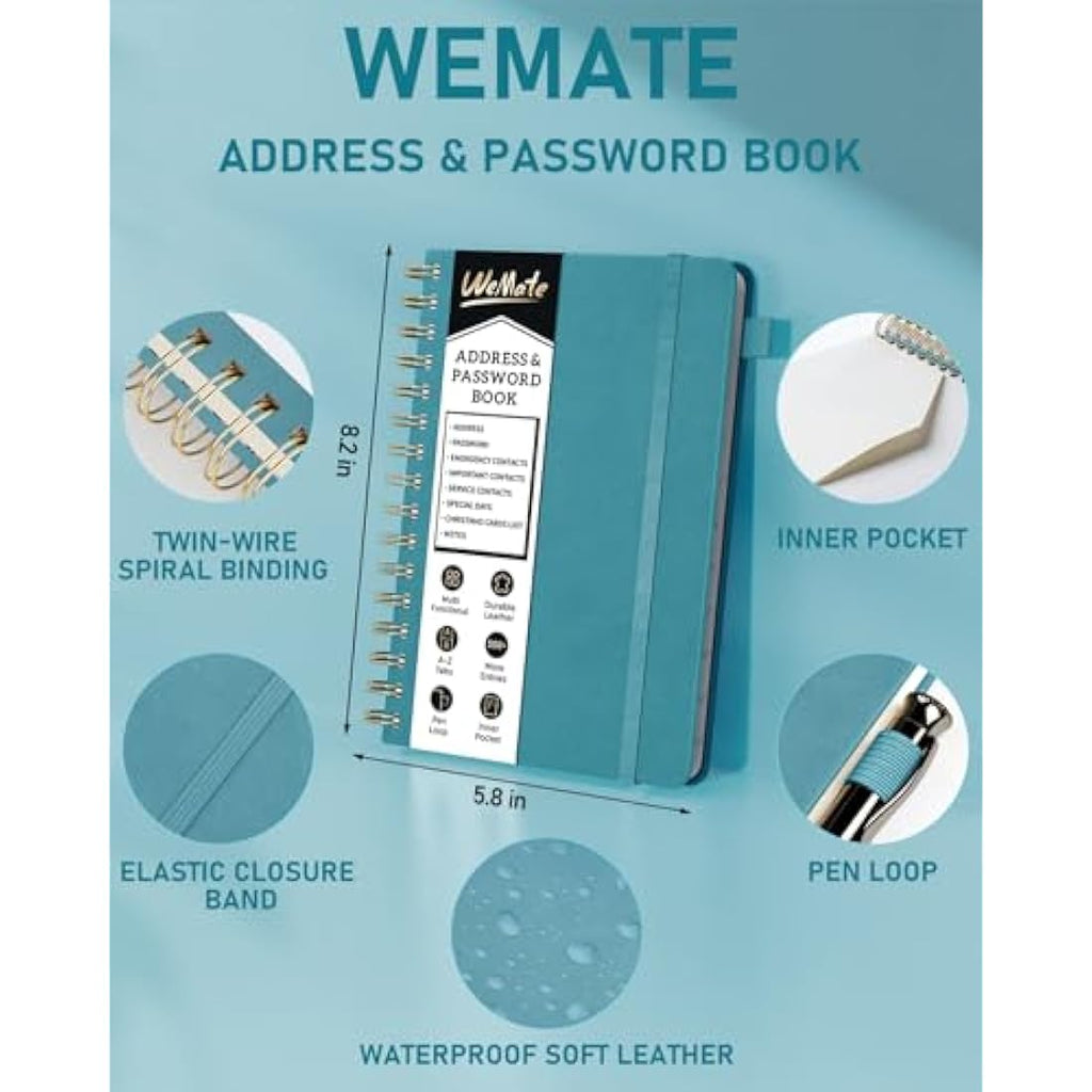 WEMATE Leather Address Book with Alphabetical Tabs - Green Hardcover