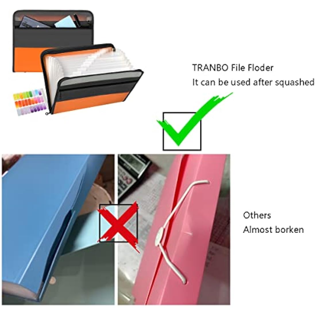 Tranbo 13 Pockets Expanding File Folder | A4 Zippered Document Organizer