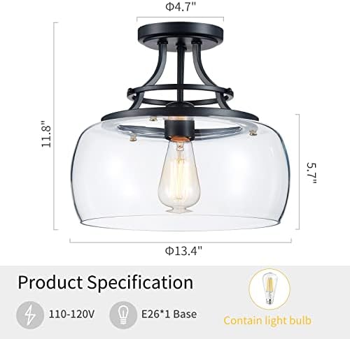 Wuzups Industrial Round Glass Chandelier – Black Farmhouse Ceiling Light