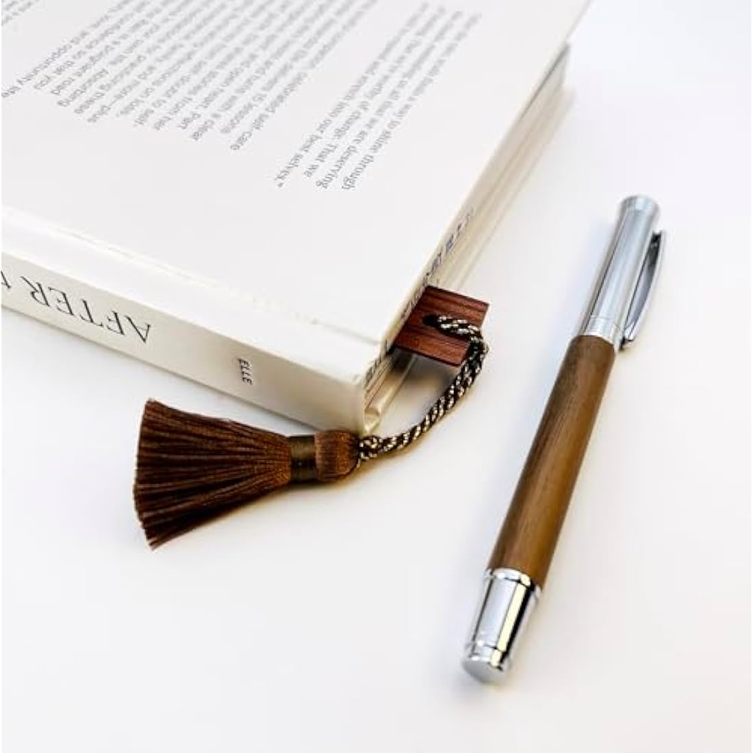 LACHIEVA LUX Walnut Wood Rollerball Pen and Ruler Bookmark Gift Set