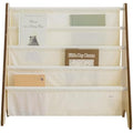 3 Sprouts Kids Bookshelf – 4-Tier Recycled Fabric Sling Book Rack, Cream