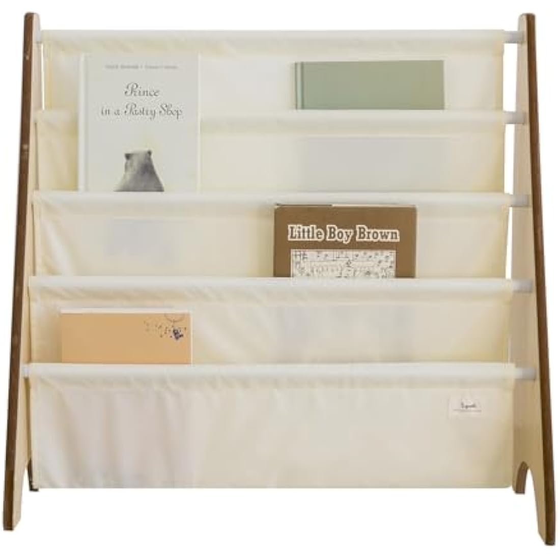 3 Sprouts Kids Bookshelf – 4-Tier Recycled Fabric Sling Book Rack, Cream