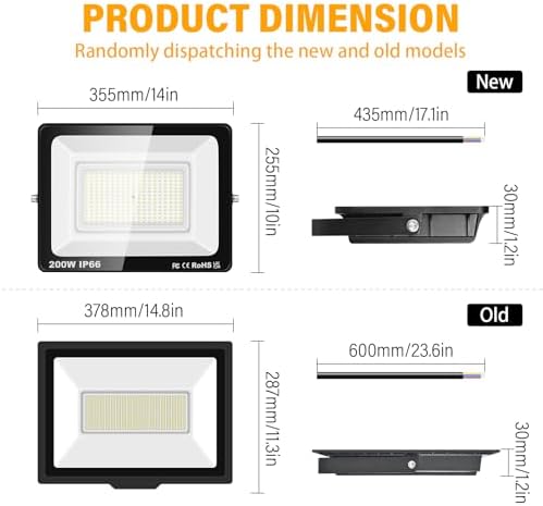 RIGIDON 200W LED Flood Light – 20000LM IP66 Waterproof Outdoor Security Light