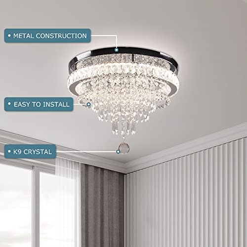FRIXCHUR 19.7'' Crystal Chandelier - Modern Dimmable LED Flush Mount Light