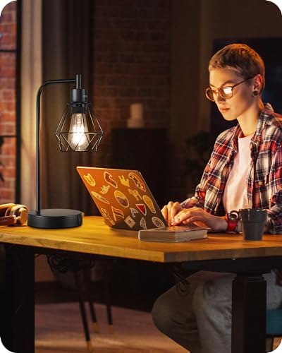 EDISHINE Industrial Touch Bedside Lamps Set of 2 with USB Ports