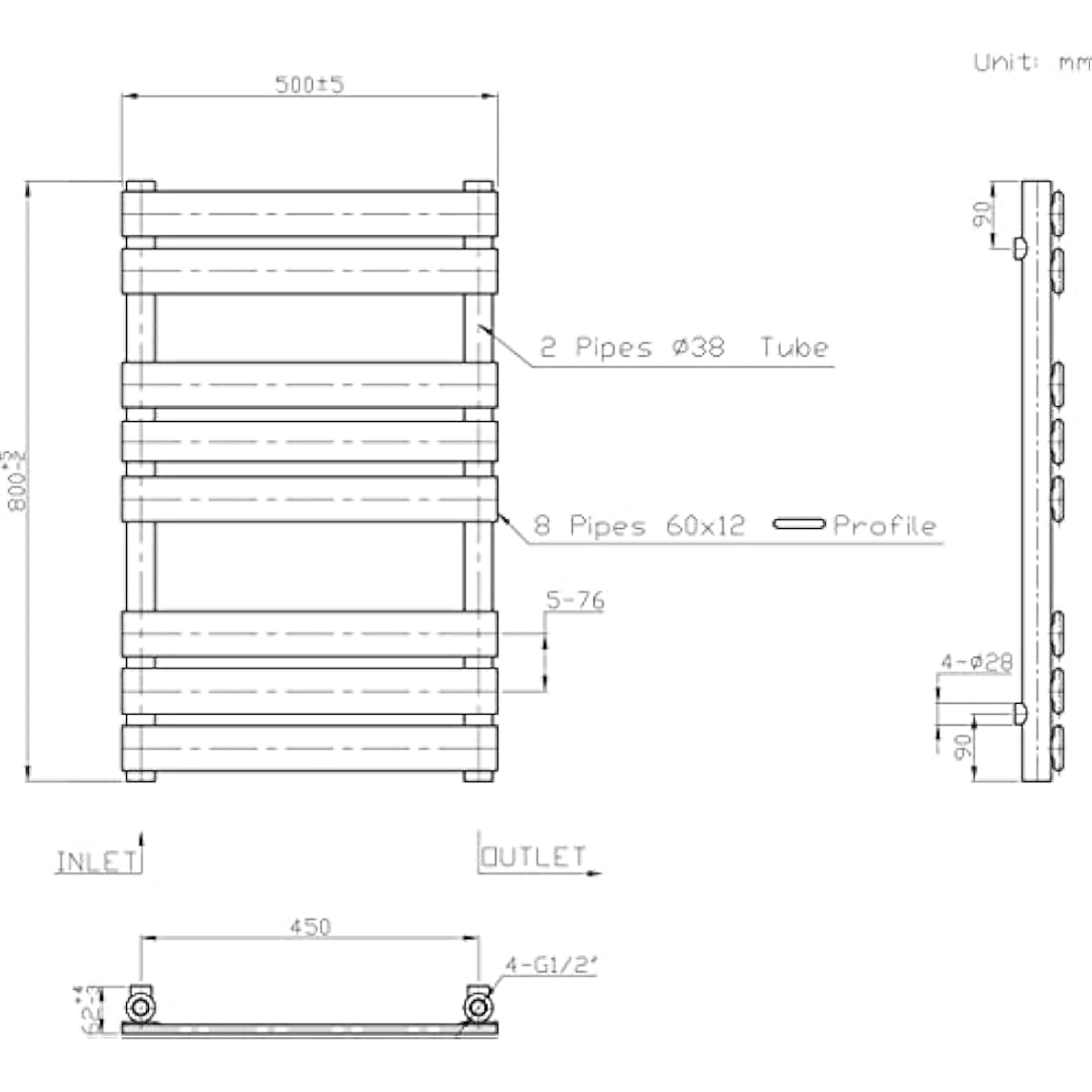 Jolof Store White Flat Panel Heated Towel Rail Radiator - 800 x 500mm