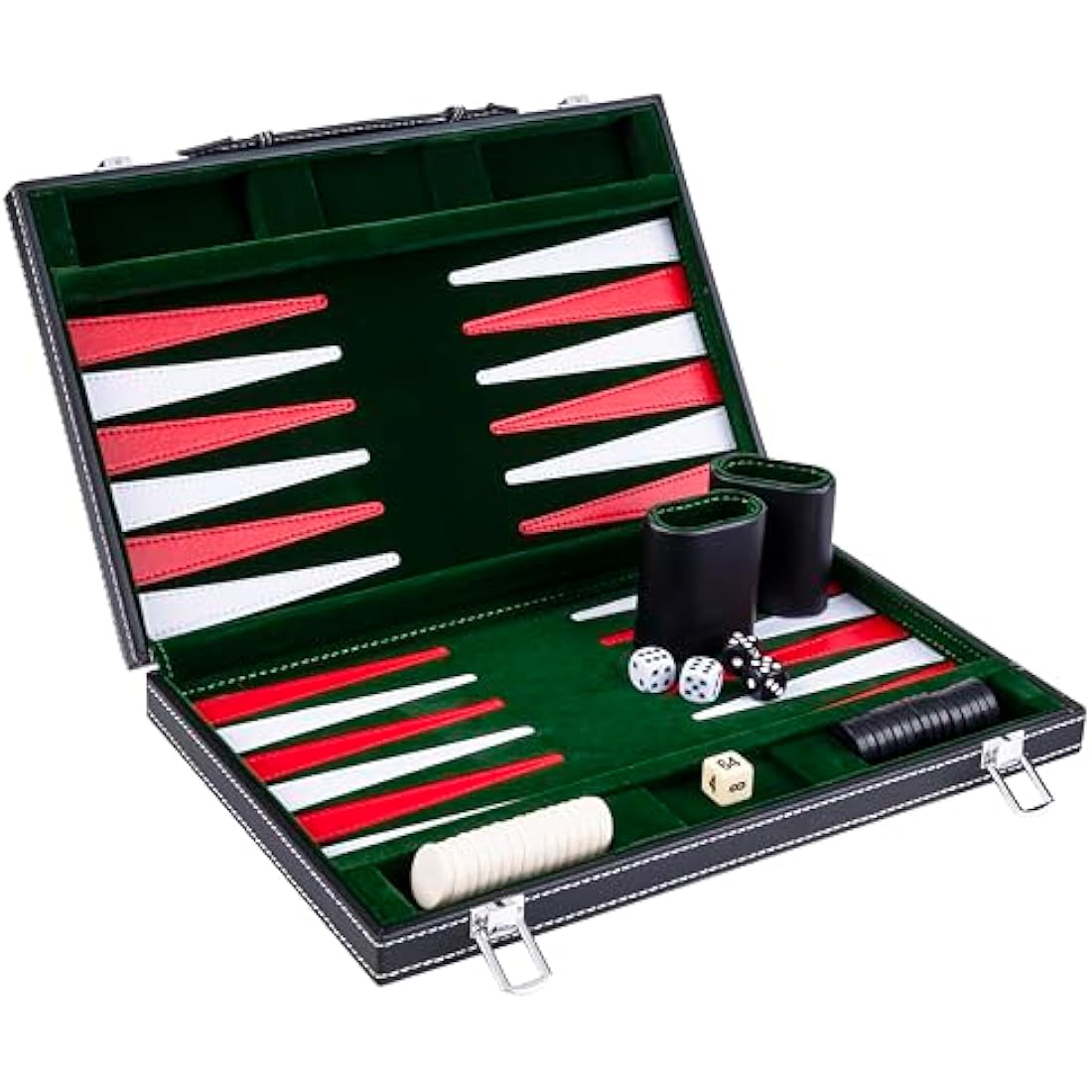 Engelhart Wooden Backgammon Set – 15 Inch Travel Case with Inlaid Felt