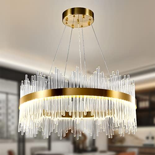 AOOCHOK Modern Gold Crystal Chandelier | 60cm Dimmable LED Pendant Light