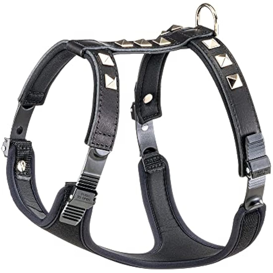 Ferplast Giotto Luxor Leather Dog Harness - Black Pyramid Studs - Medium